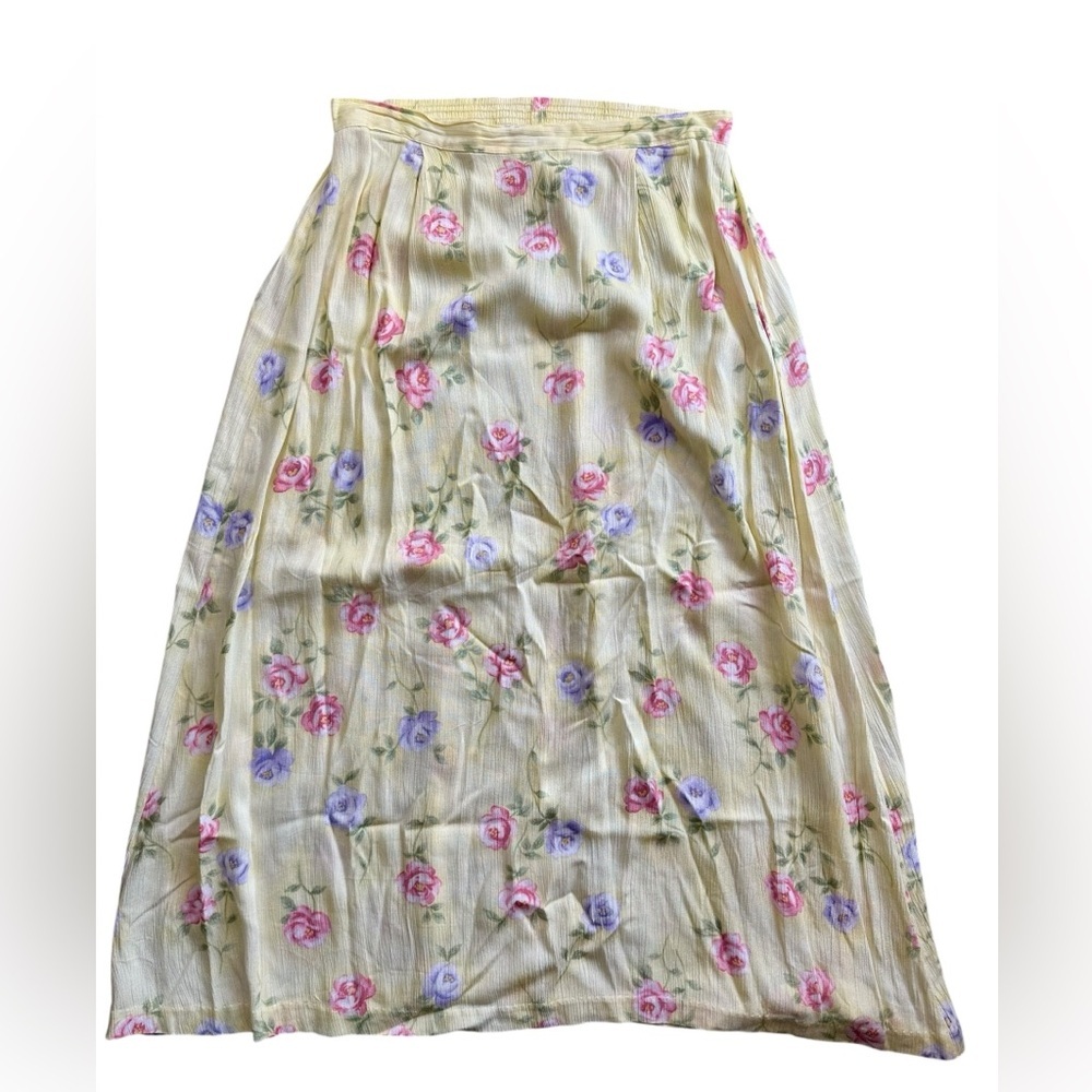 Jaclyn Smith Vintage Yellow Floral Midi Skirt Rayon M